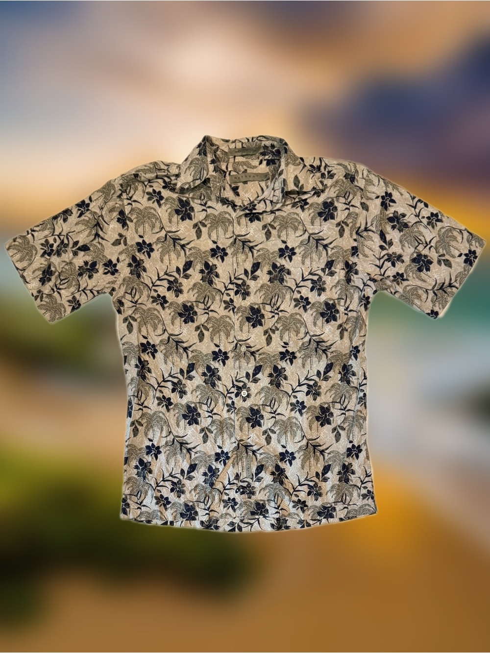 Retreat Men’s Size Small Beige Floral Hawaiian 100% Cotton Woven Button-Up Shirt
